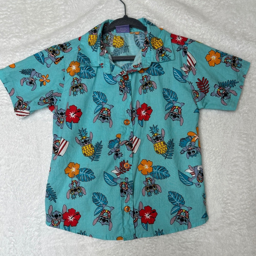 Disney Stitch Button Down Shirt Toddler 3T Blue Tropical Hawaiian 20T9651LS